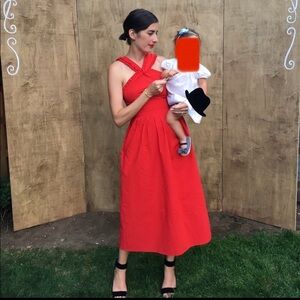 H&M Red Ruffle Midi Dress Size 4 Women's Sleeveless